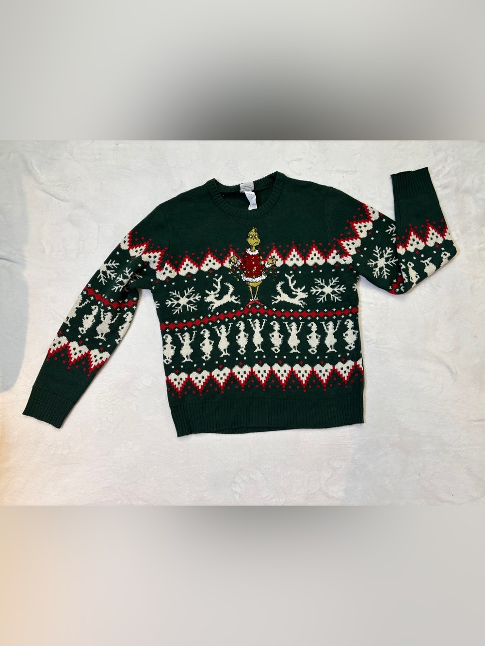 Men's Dark Green Fair Isle Grinch Crewneck Sweater
